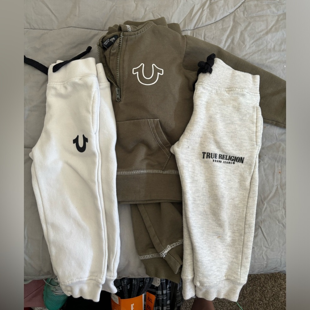 True religion sweatsuit and two pairs of sweatpants size 2t